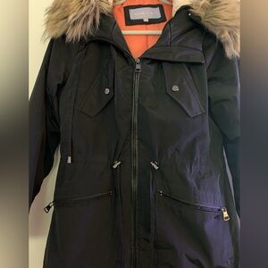 Madden Girl Black Utility Jacket with Faux Fur Hood: Small